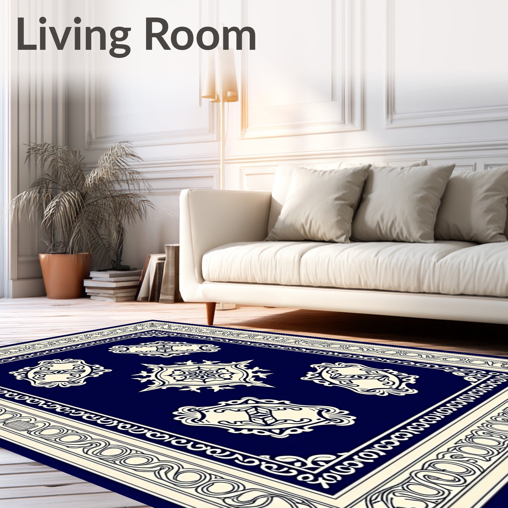 Classic Blue Cream Ornamental Medallion Rug