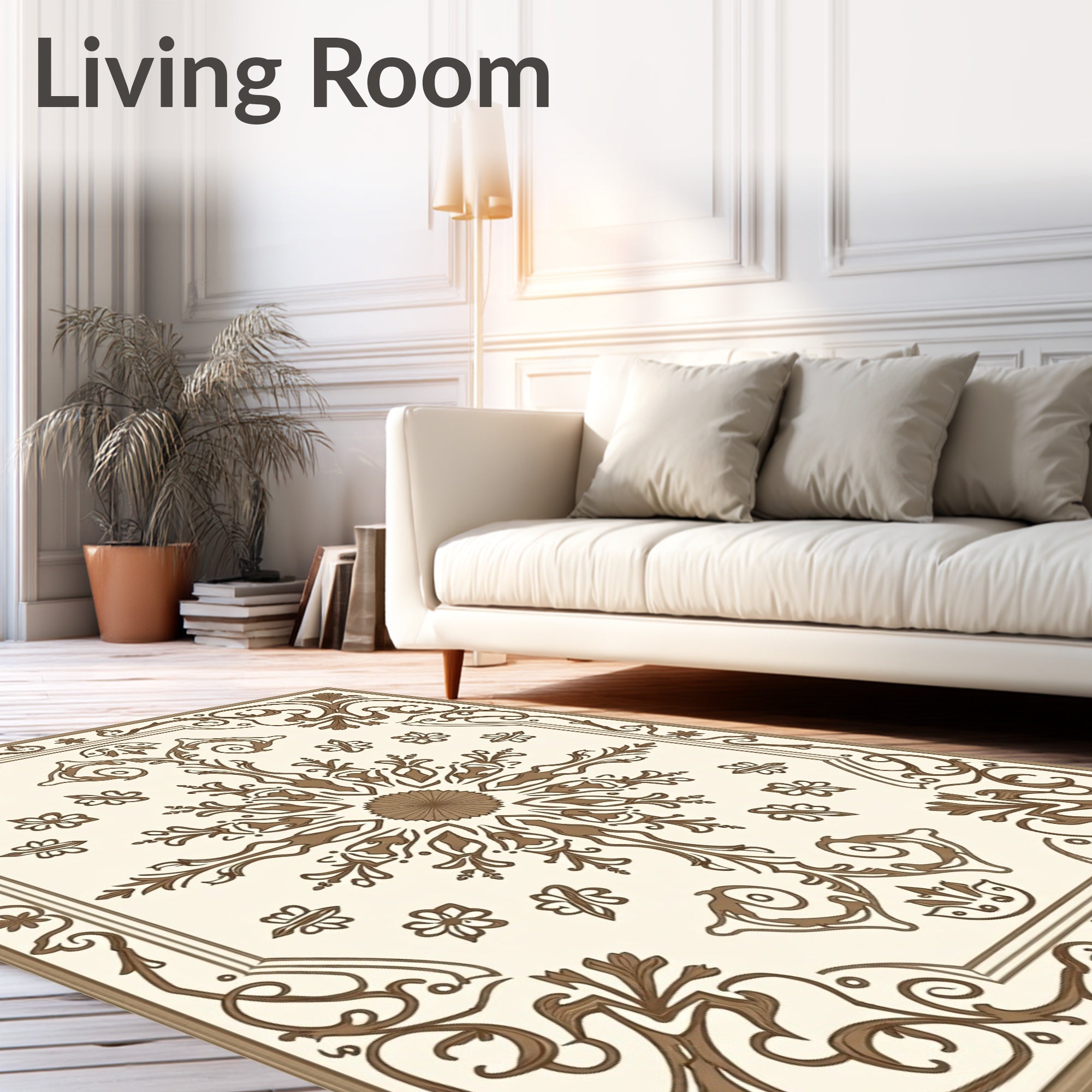 Classic Brown Floral Medallion Pattern Rug