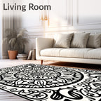 Black White Ornamental Circle Pattern Rug