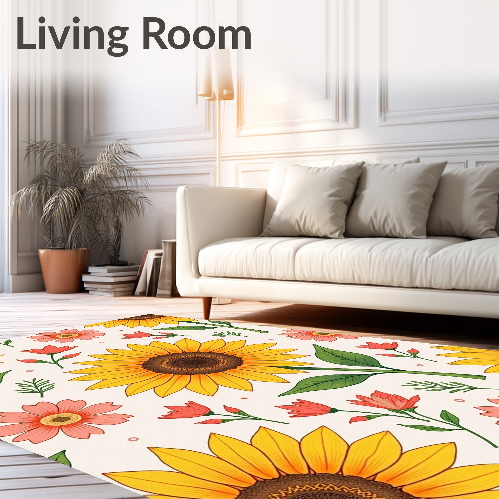 Sunny Sunflower Coral Bloom Pattern Rug