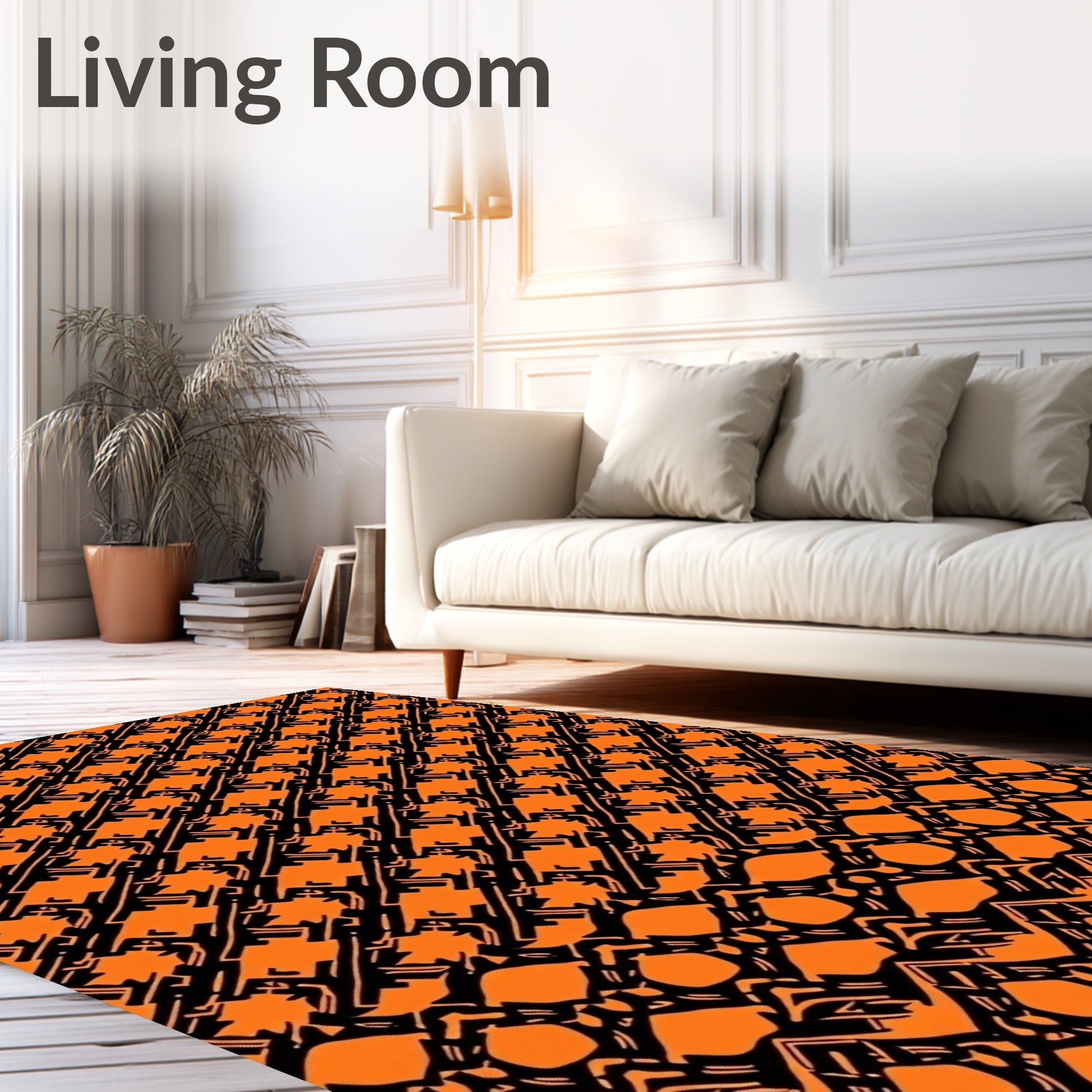 Orange Black Abstract Geometric Pattern Rug