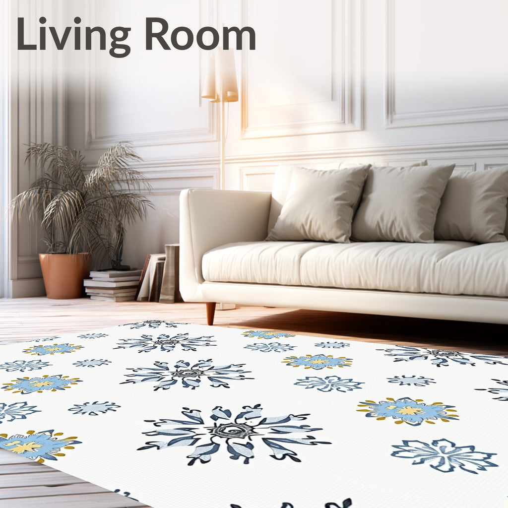 Sky Blue Floral Starburst Arrangement Rug