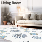 Sky Blue Floral Starburst Arrangement Rug