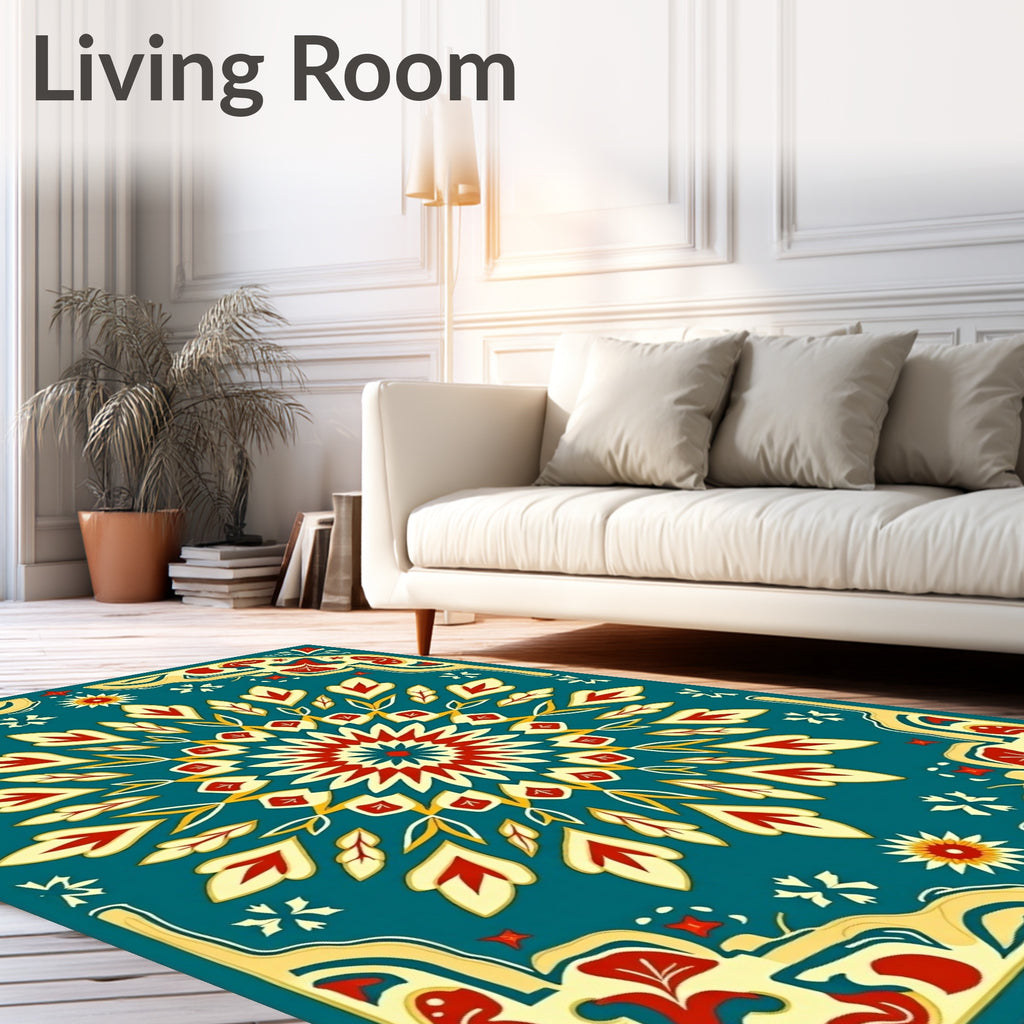 Ornate Red Yellow Stylized Floral Rug
