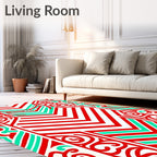 Bold Red Teal Geometric Swirls Rug
