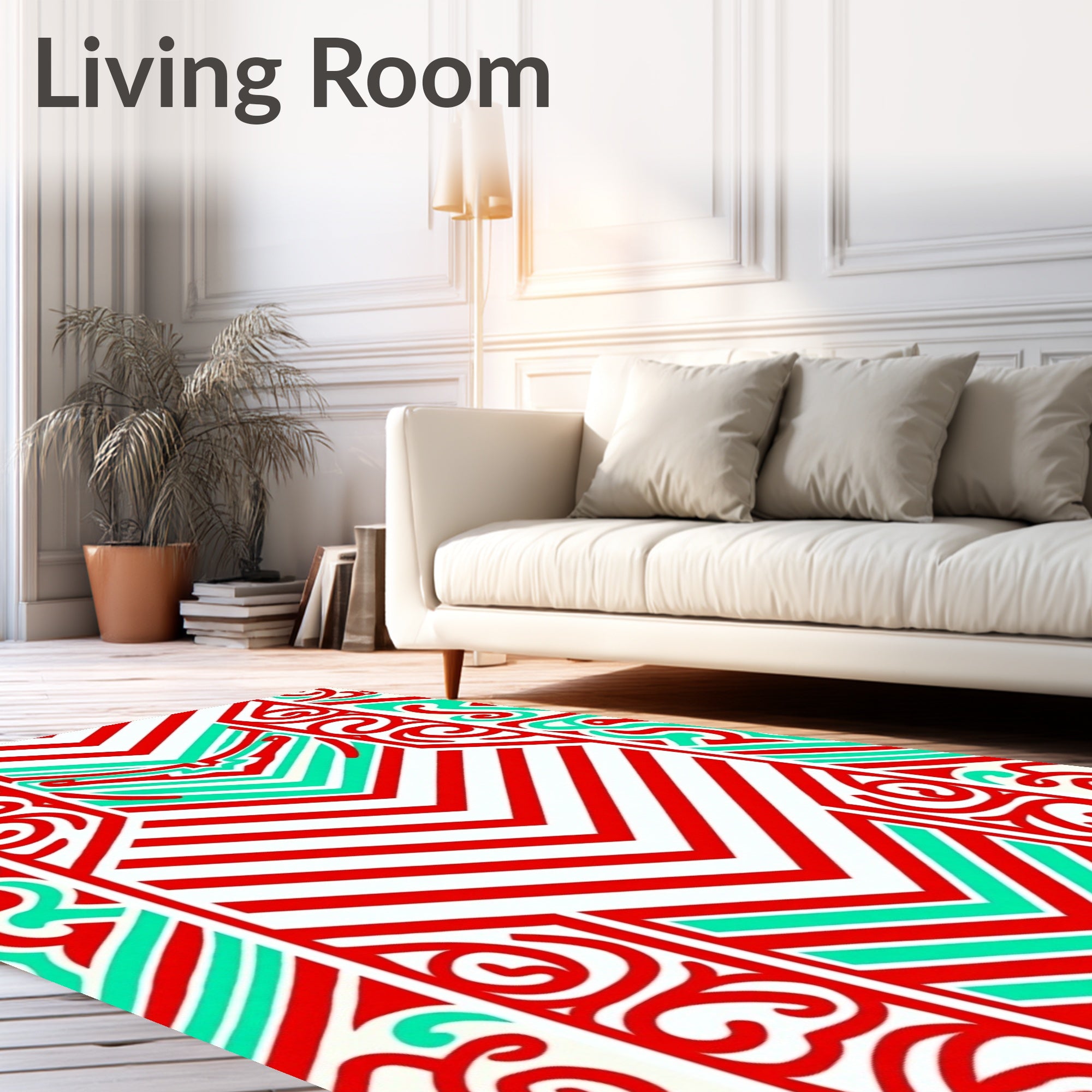 Bold Red Teal Geometric Swirls Rug