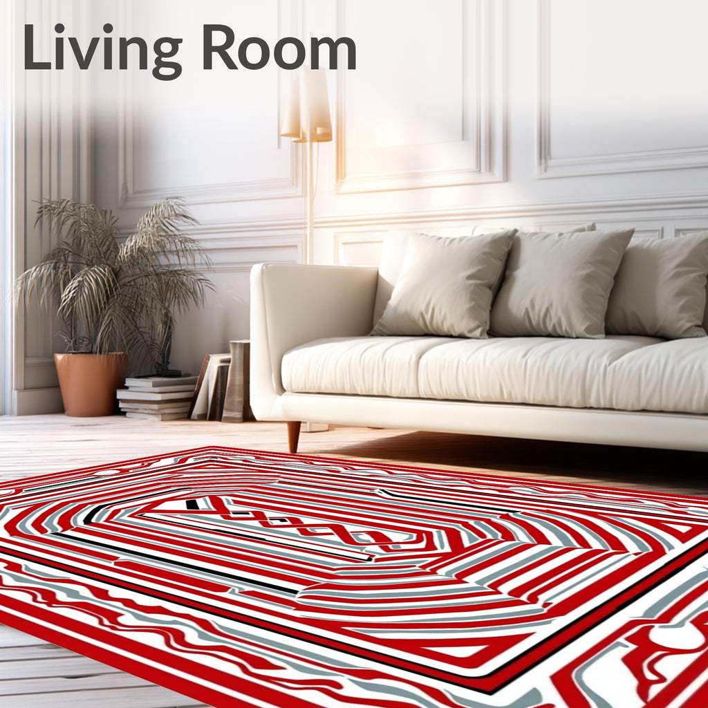 Red Stripped Abstract Geometric Design Rug
