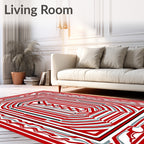 Red Stripped Abstract Geometric Design Rug