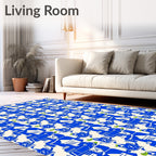 Bold Blue White Abstract Pattern Rug