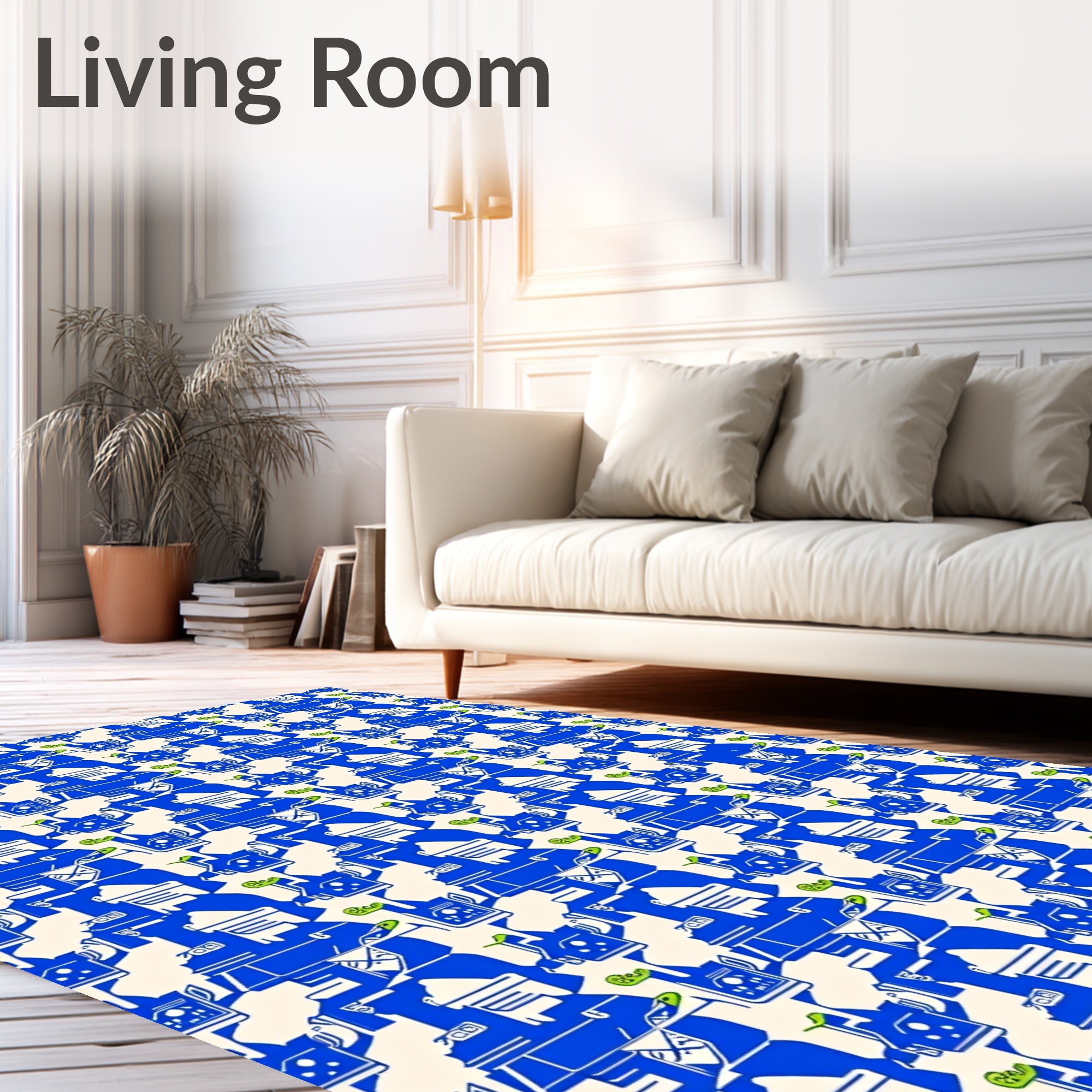 Bold Blue White Abstract Pattern Rug