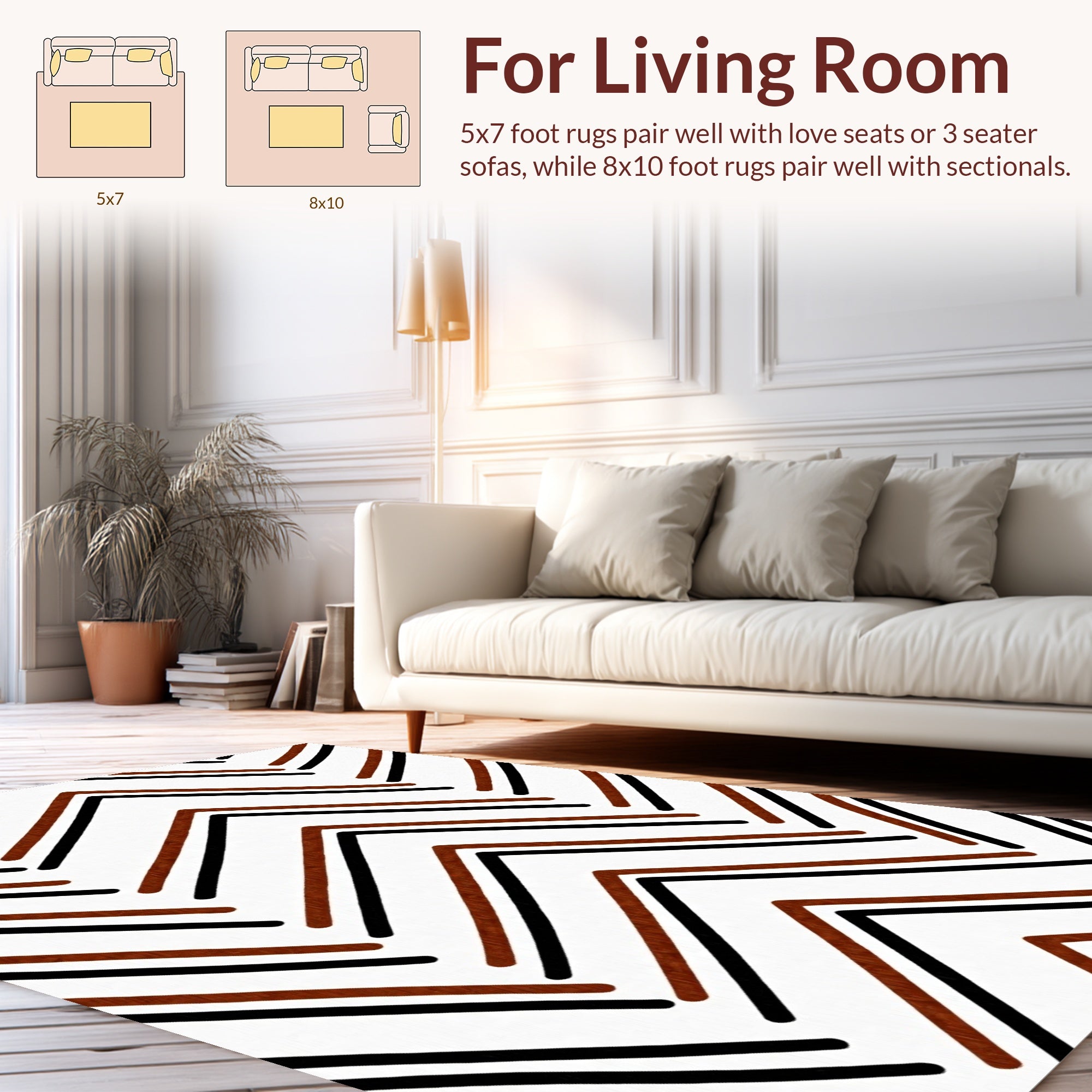 Abstract Chevron Pattern Black Brown Rug