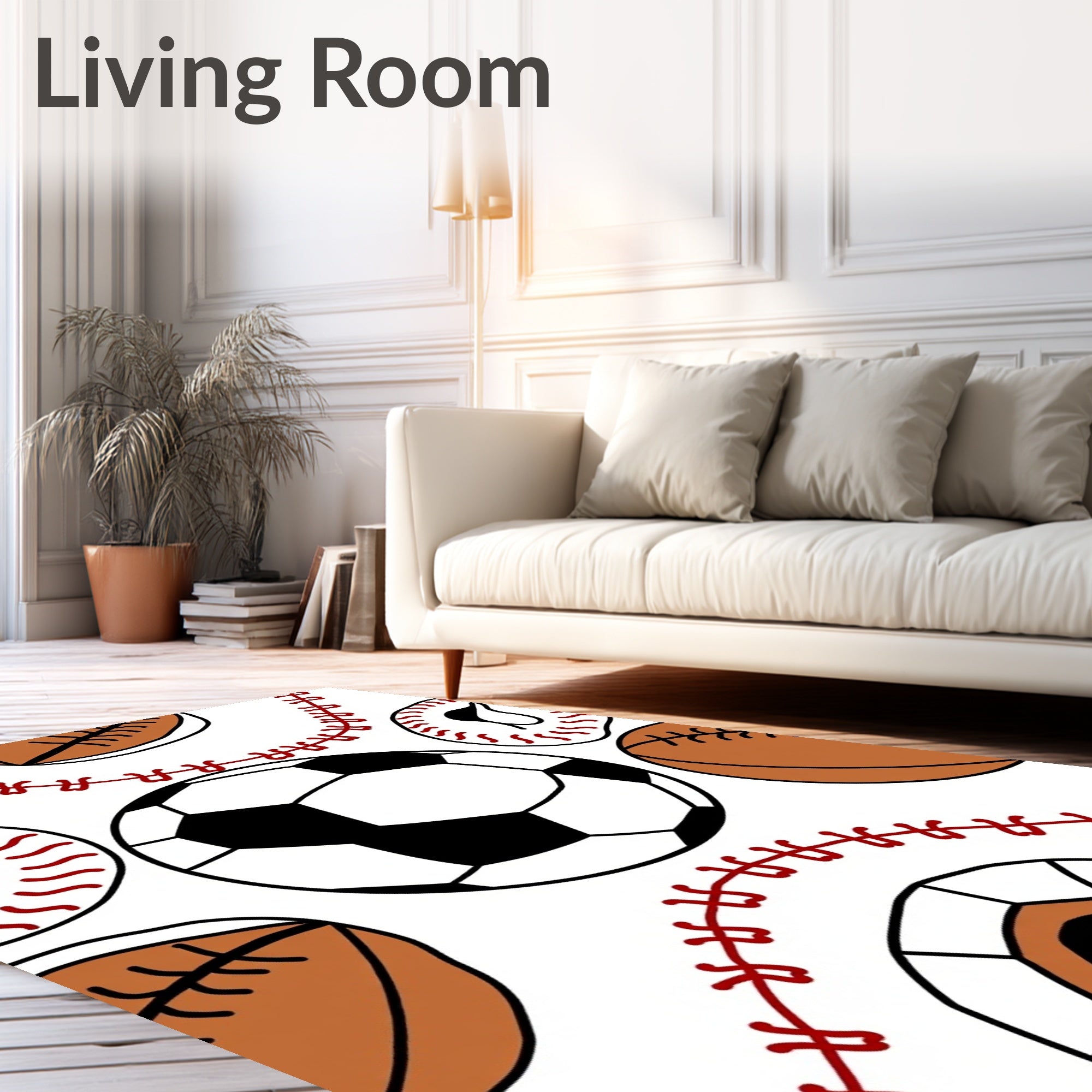 Playful Sports Ball Collage Design Rug