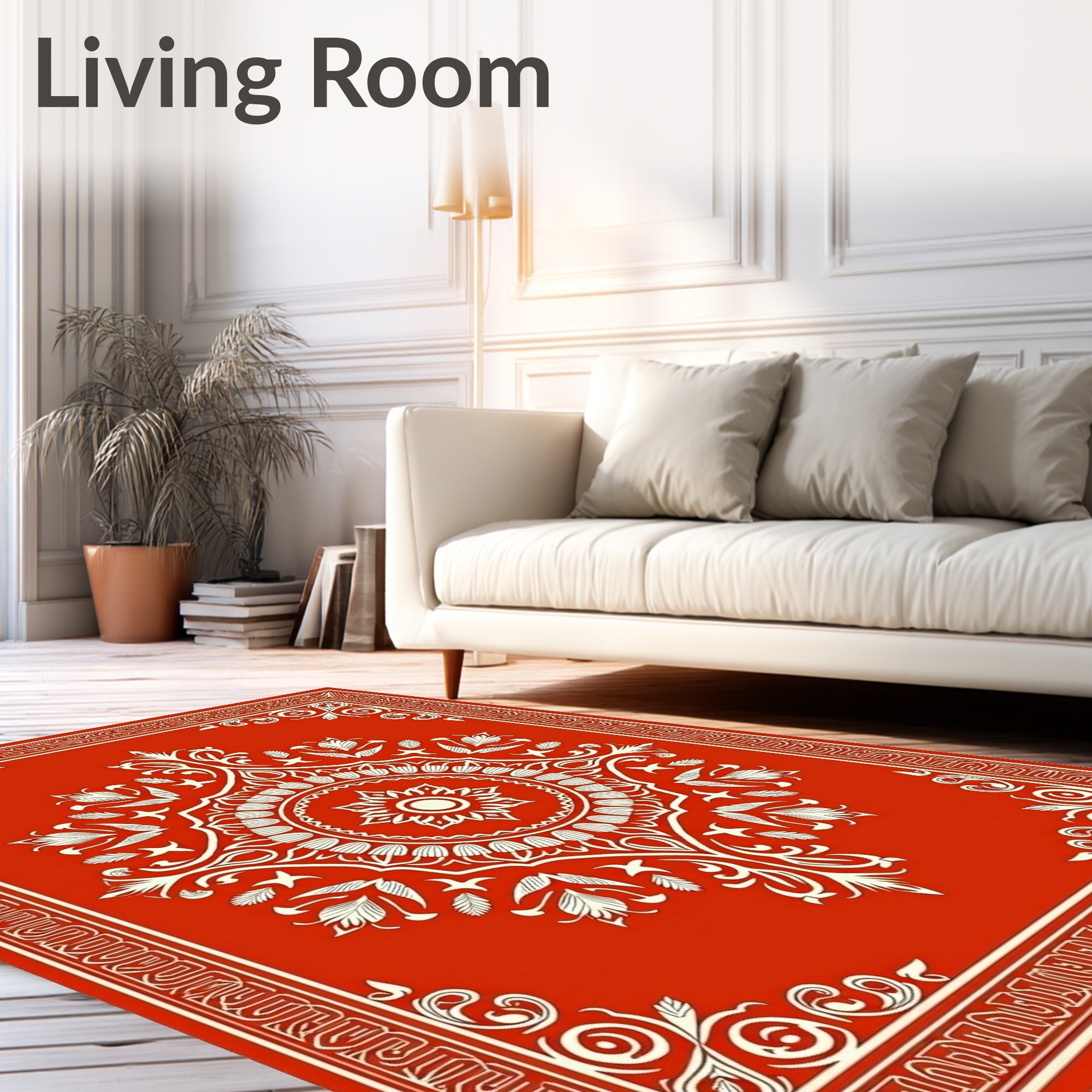 Intricate Floral Mandala Red Pattern Rug