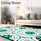 Abtract Teal And White Circular Pattern Rug