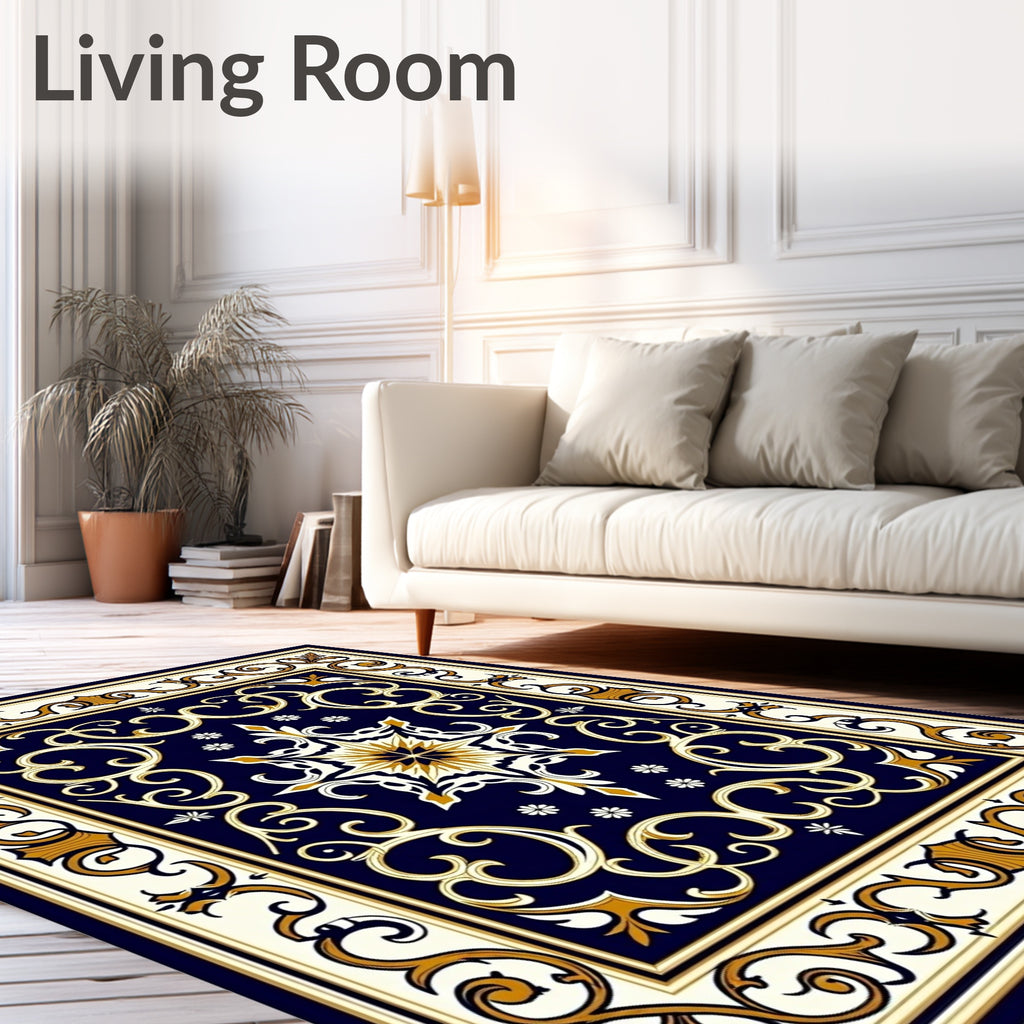 Elegant Scrollwork with Gold Accents Rug