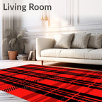 Bold Red Black Plaid Pattern Rug