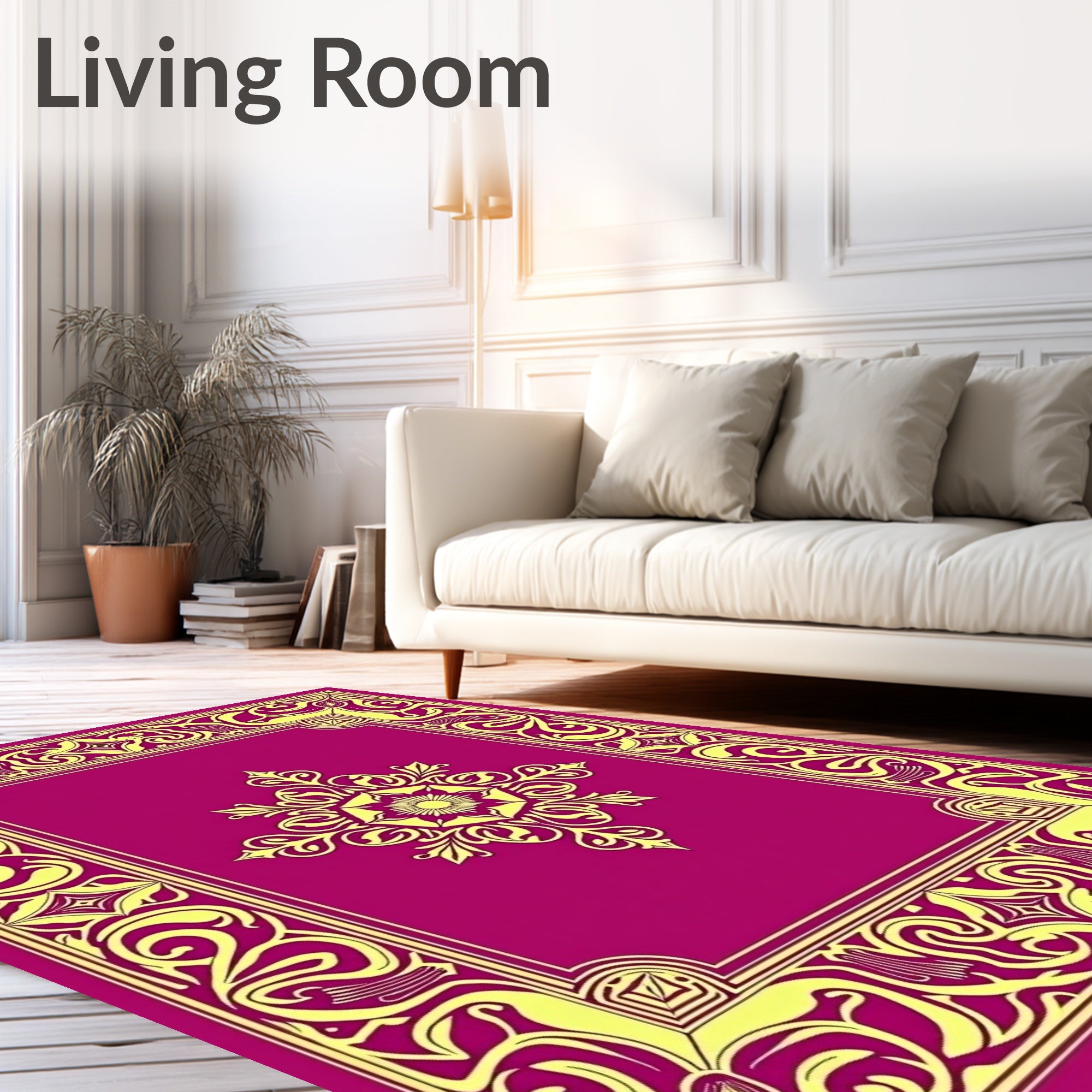 Ornate Floral Patterned Pink Rug