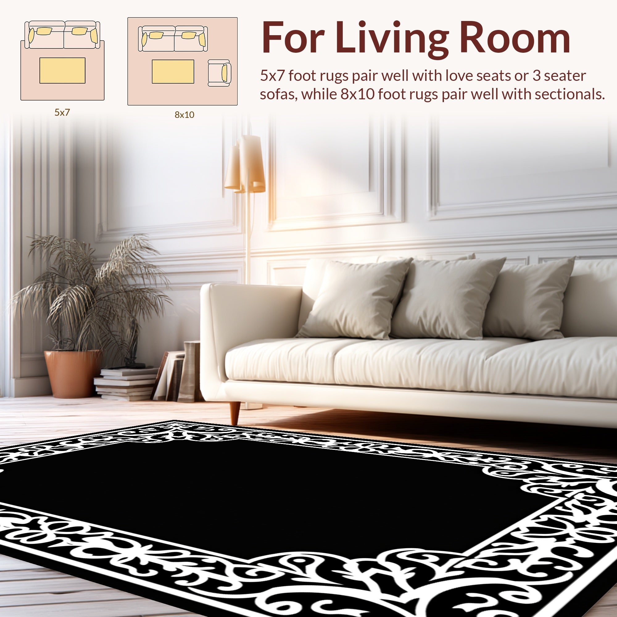Ornate Floral Border Pattern Rug
