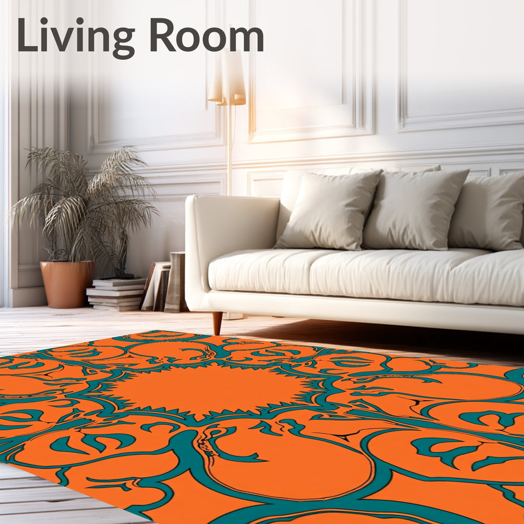 Kaleidoscopic Swirls Orange Teal Rug