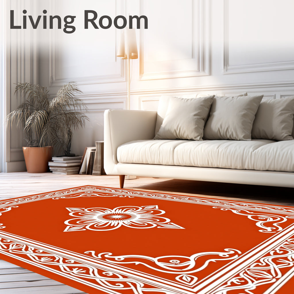 Symmetrical Floral Border Pattern Rug