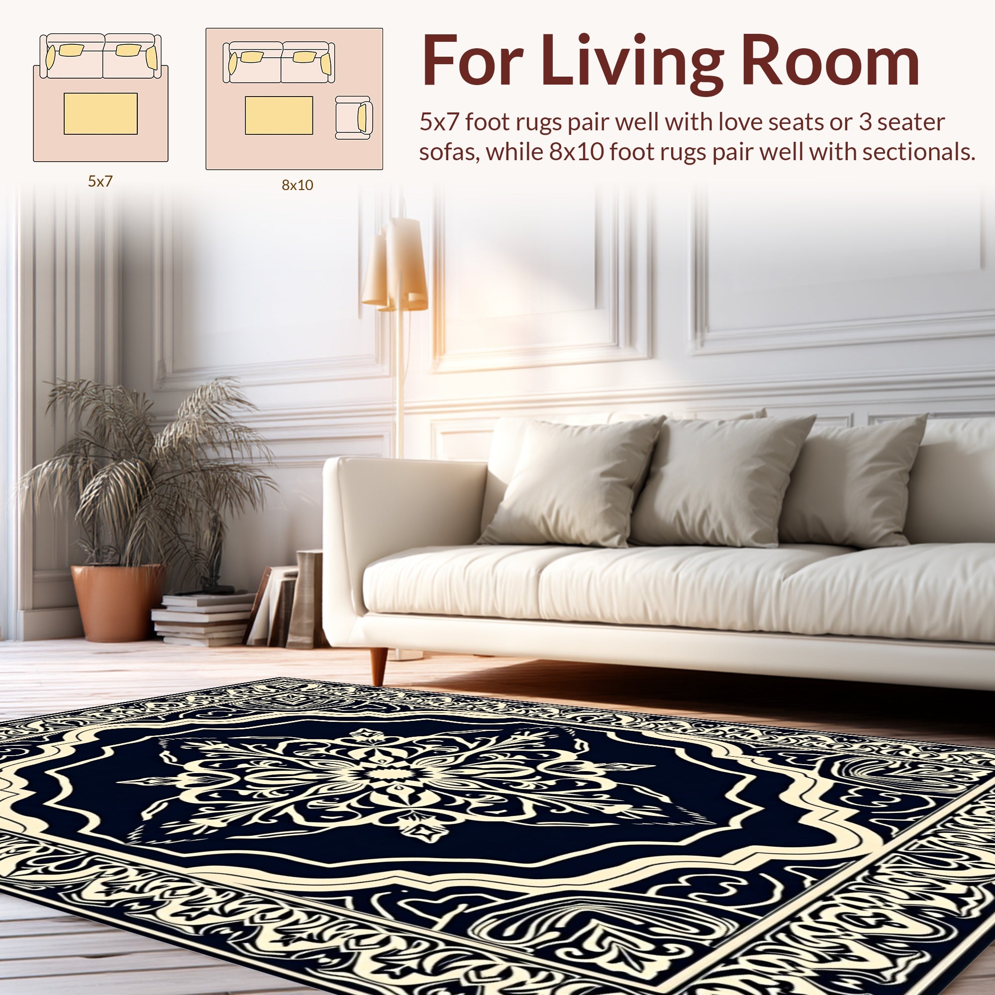 Dark Navy Cream Mandala Design Rug