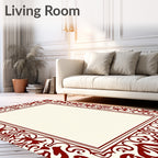 Classic Red Floral Scroll Border Design Rug