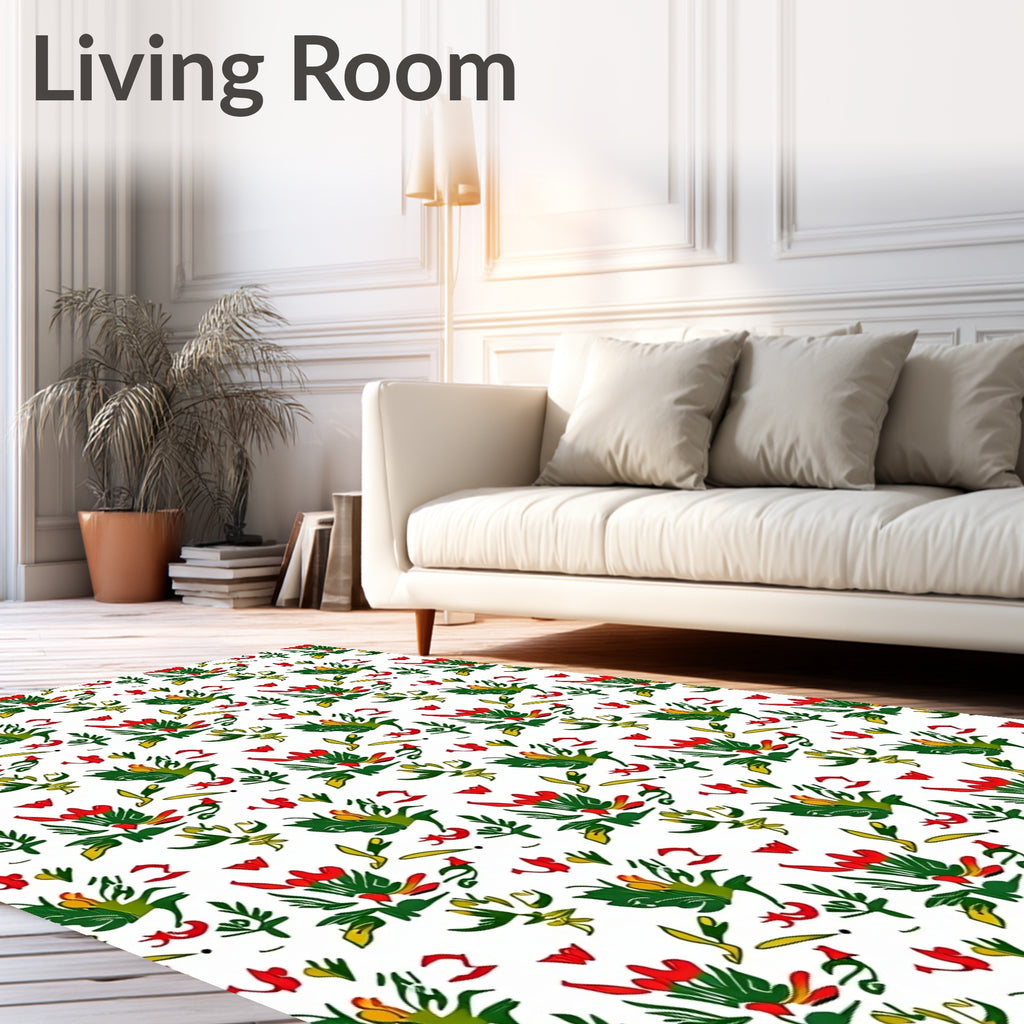 Red Green Floral Whimsy Pattern Rug