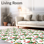 Red Green Floral Whimsy Pattern Rug