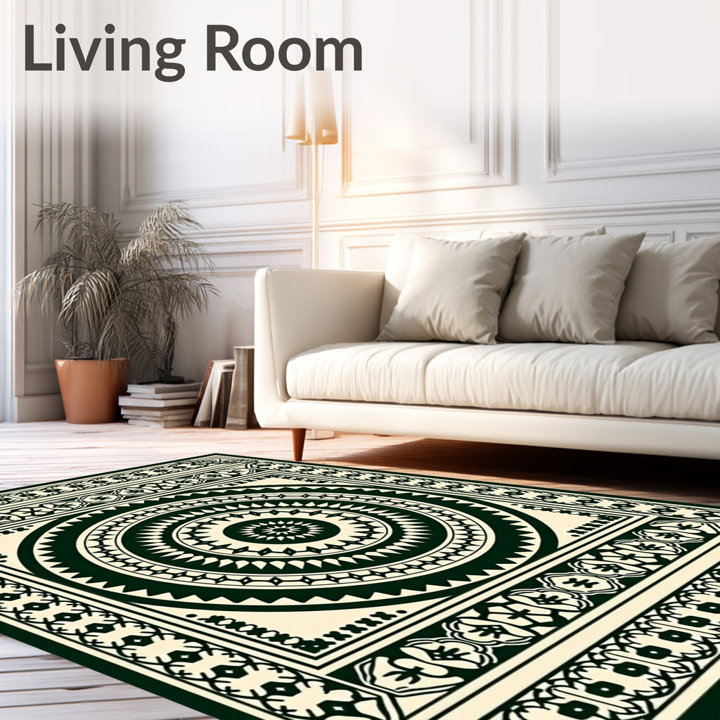 Intricate Mandala Geometric Border Rug