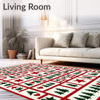 Festive Red Green Trees Stars Hearts Pattern Rug