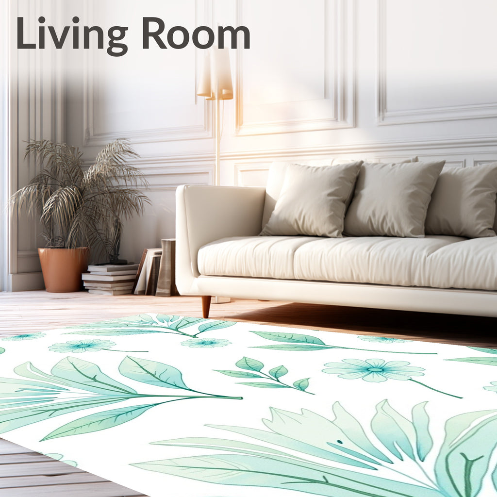 Mint Floral Leaf Pattern Rug