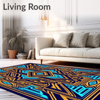 Symmetrical Geometric Lines Blue Orange Pattern Rug