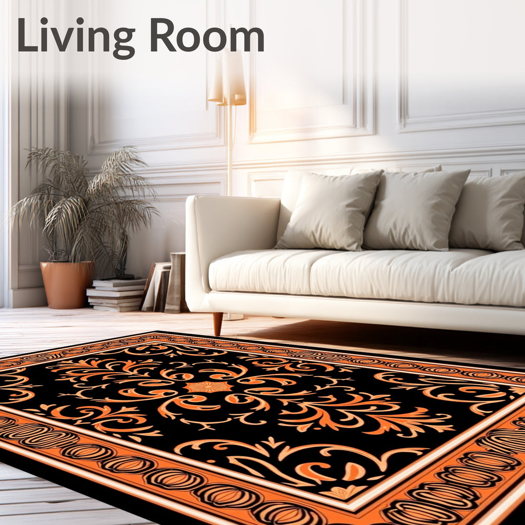 Orange Floral Elegant Damask Pattern Rug