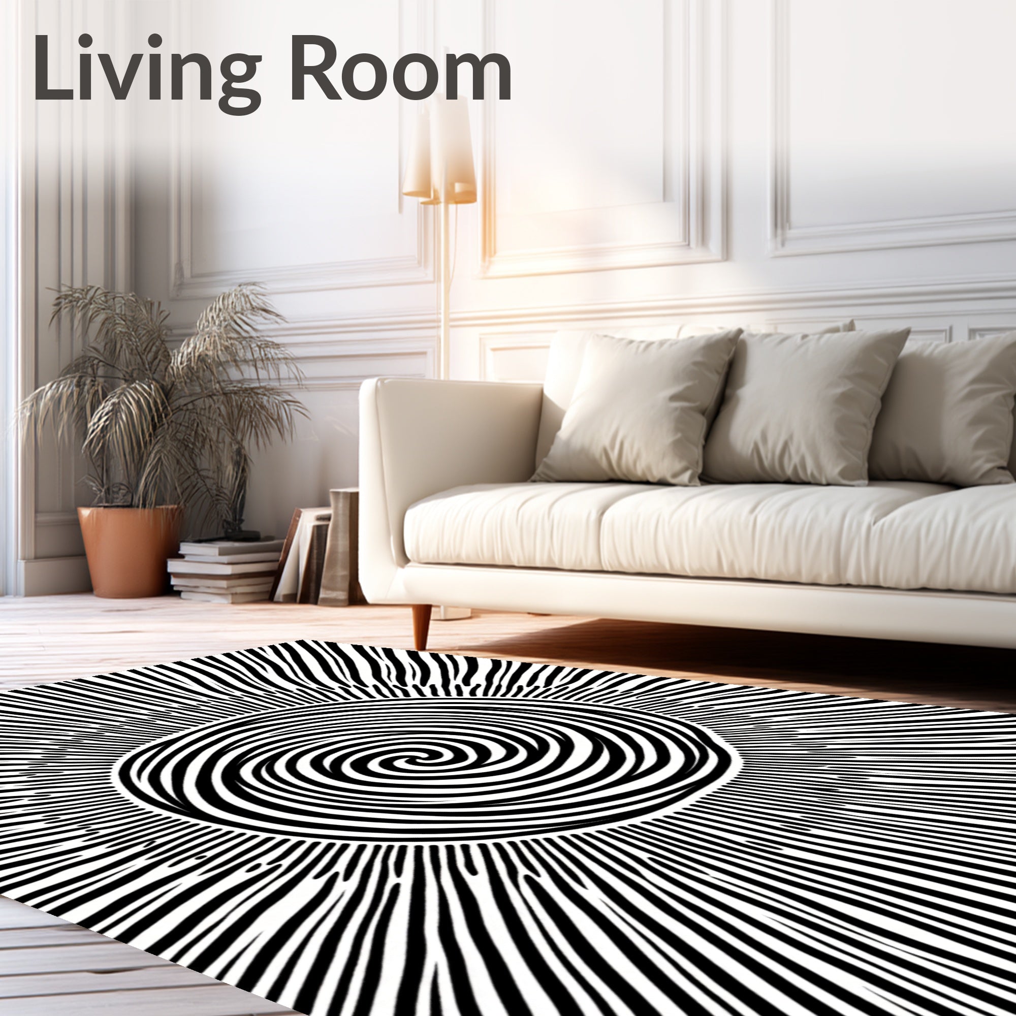 Black White Swirl Sunburst Design Rug