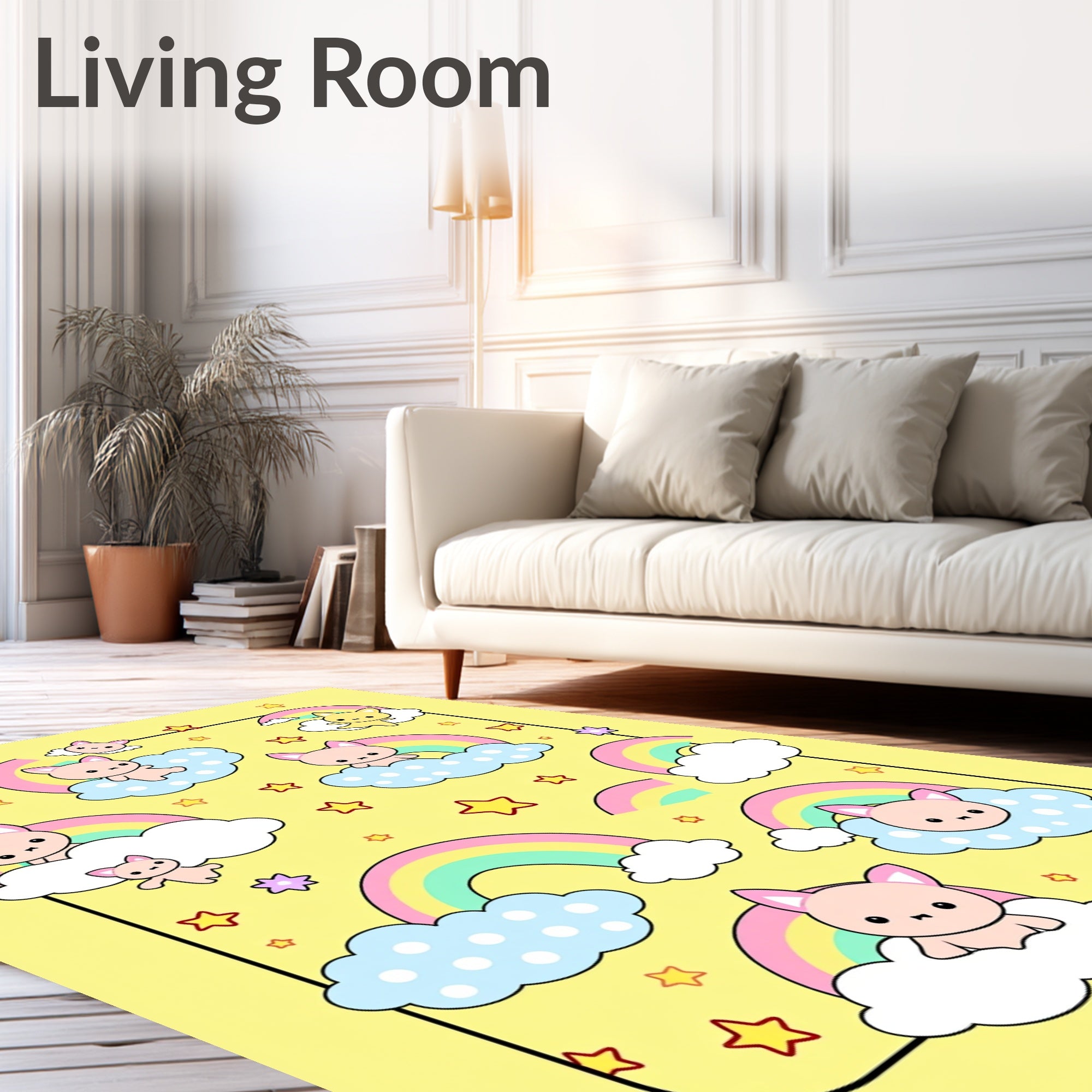 Cute Cat Rainbow Cloud Star Pattern Rug