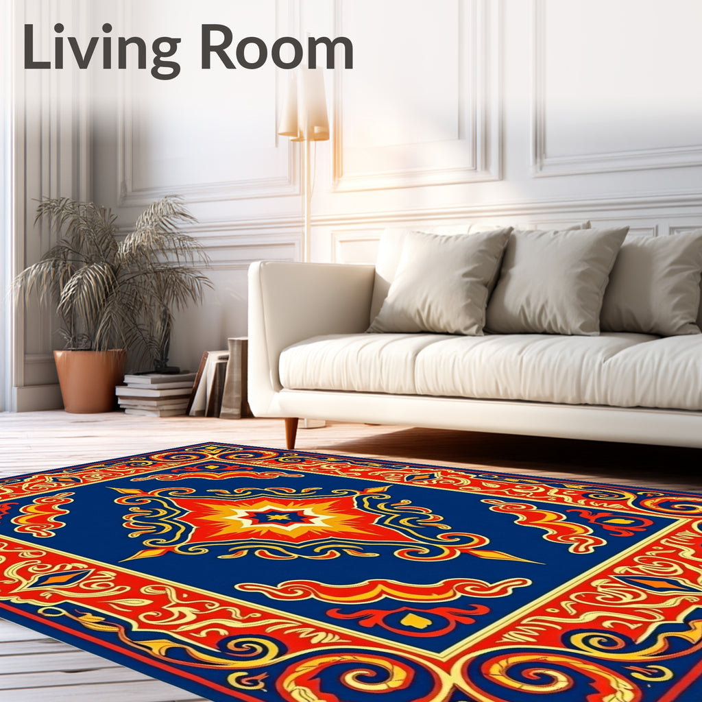 Bold Red Yellow Floral Medallion Rug