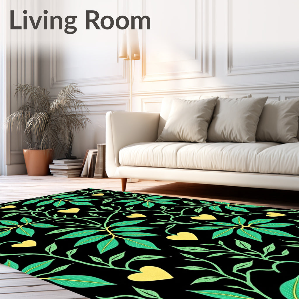 Whimsical Yellow Heart Leaf Vines Rug