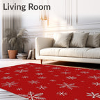 Red Snowflake Patterned Winter Design Rug
