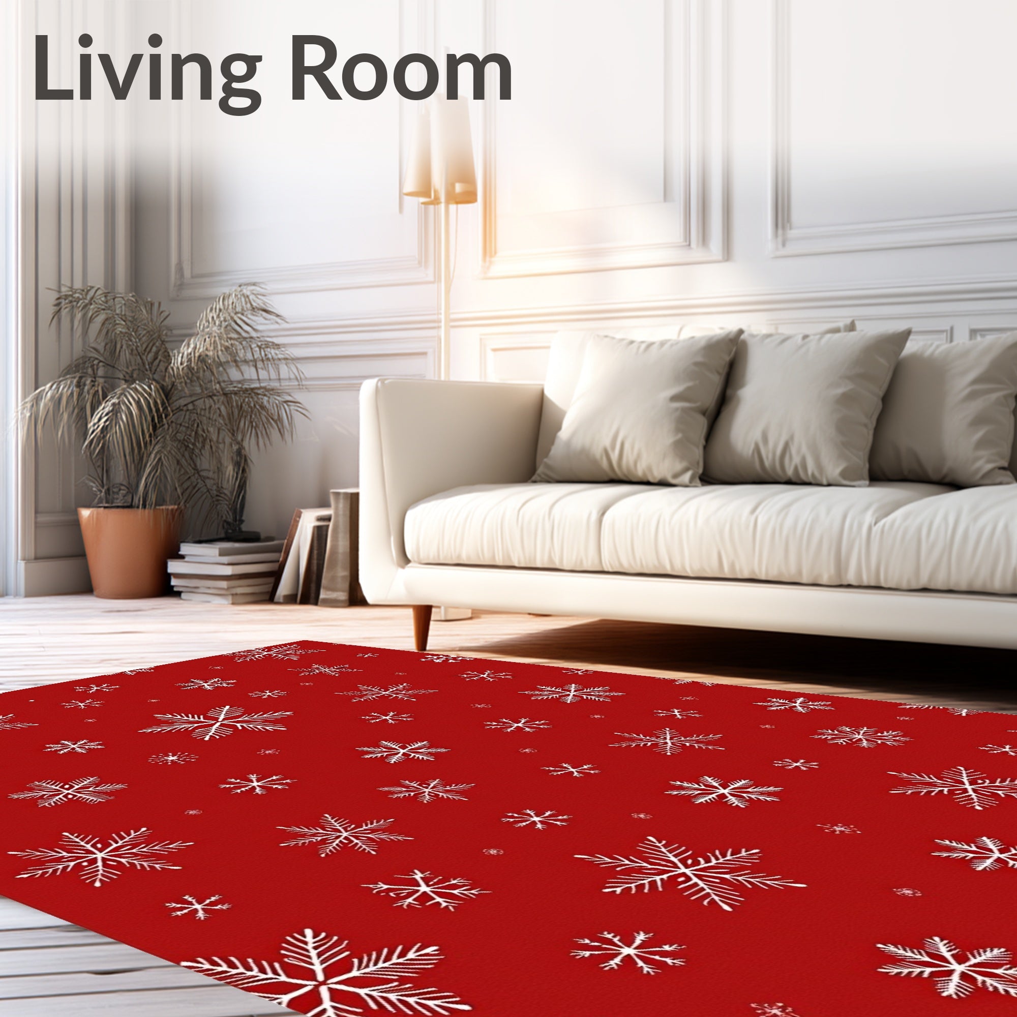 Red Snowflake Patterned Winter Design Rug