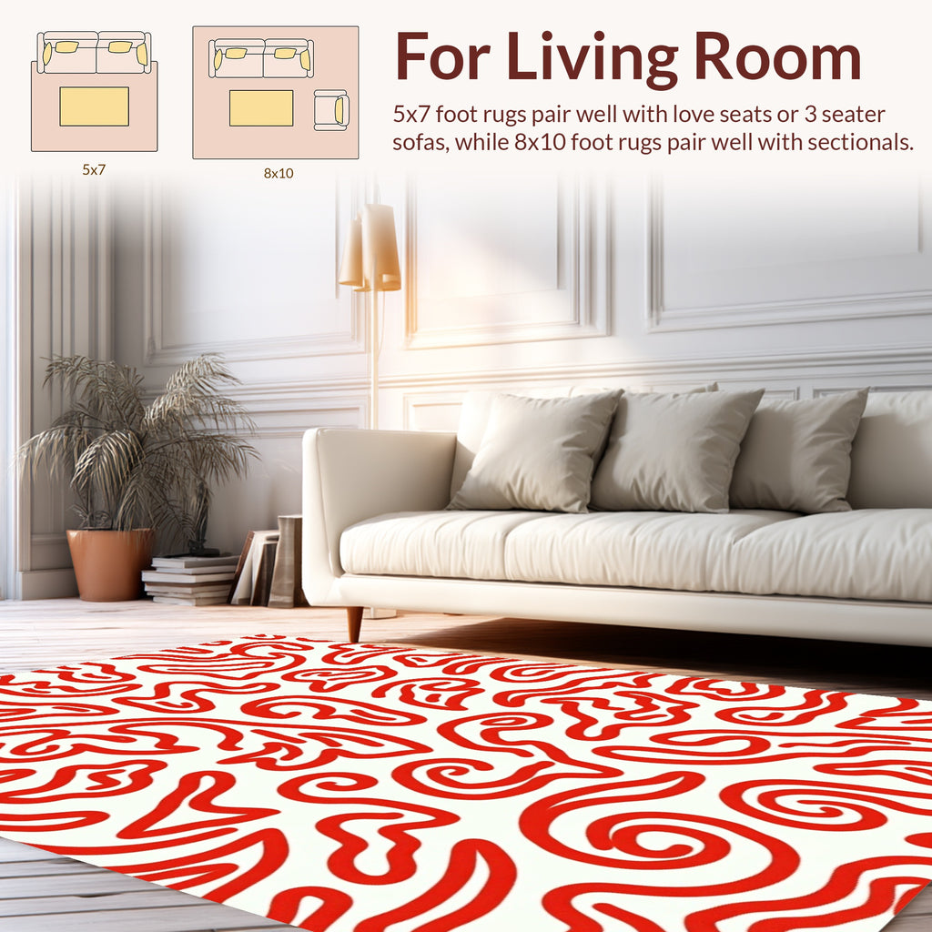 Red Organic Abstract Swirls Rug