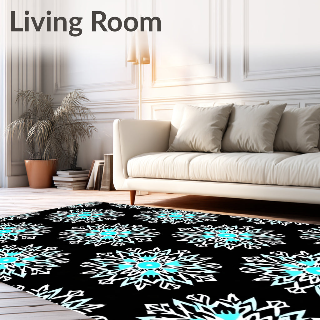 Winter Snowflake Medallion Black Rug