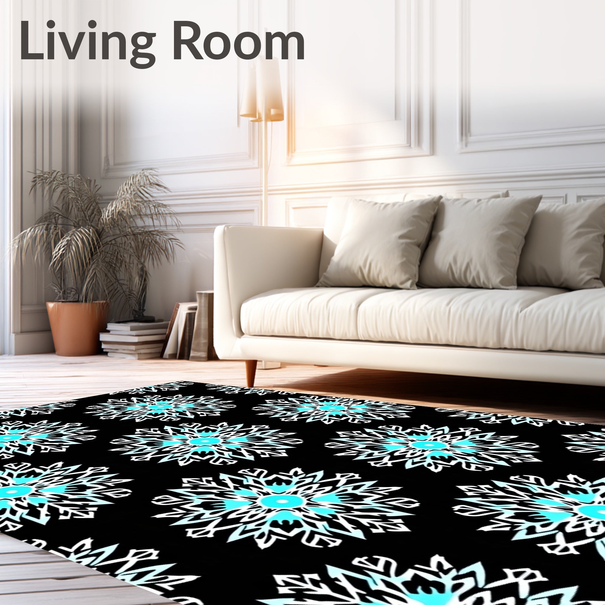 Winter Snowflake Medallion Black Rug