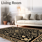 Vintage Black Gold Floral Pattern Rug