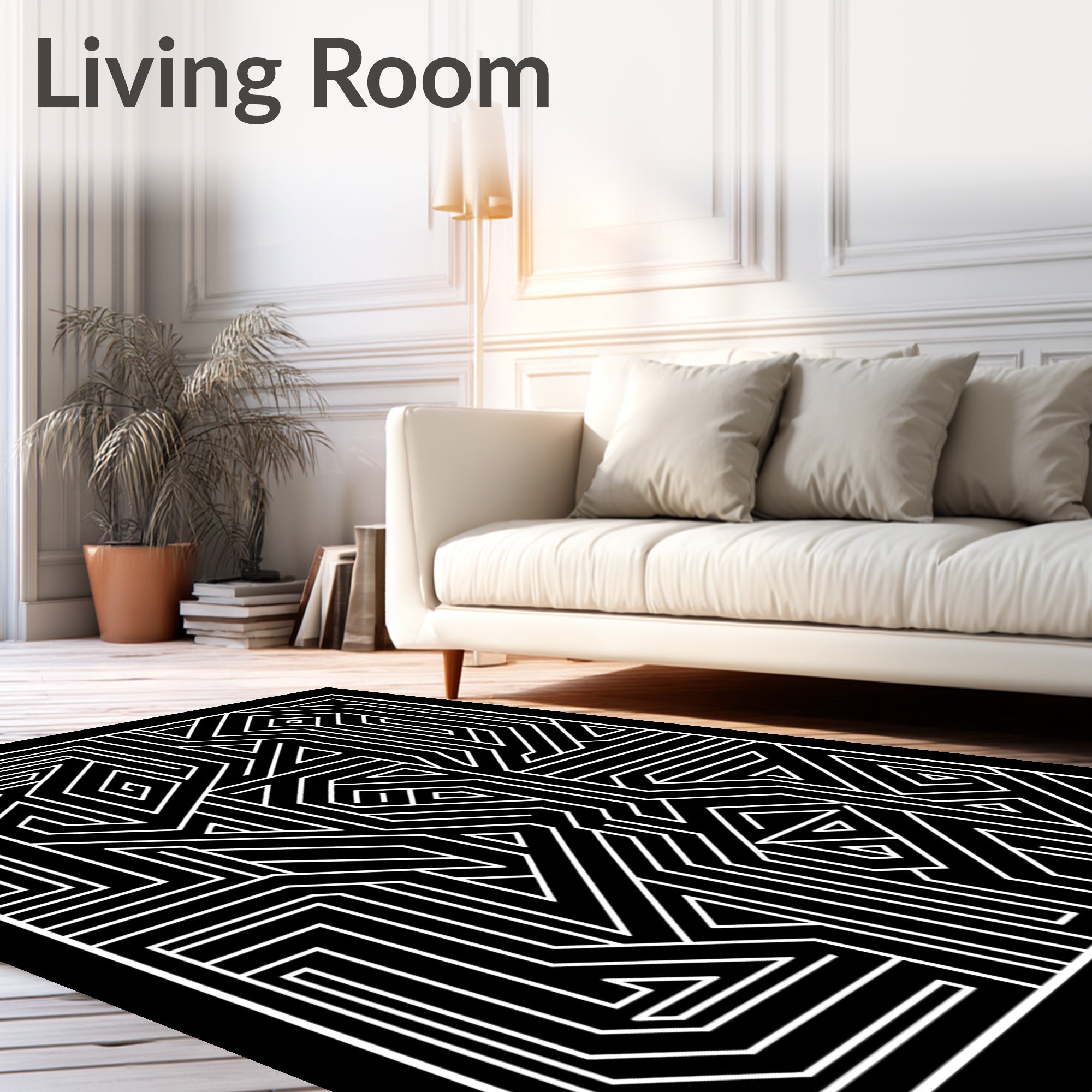 Monochromatic Linear Geometric Maze Pattern Rug