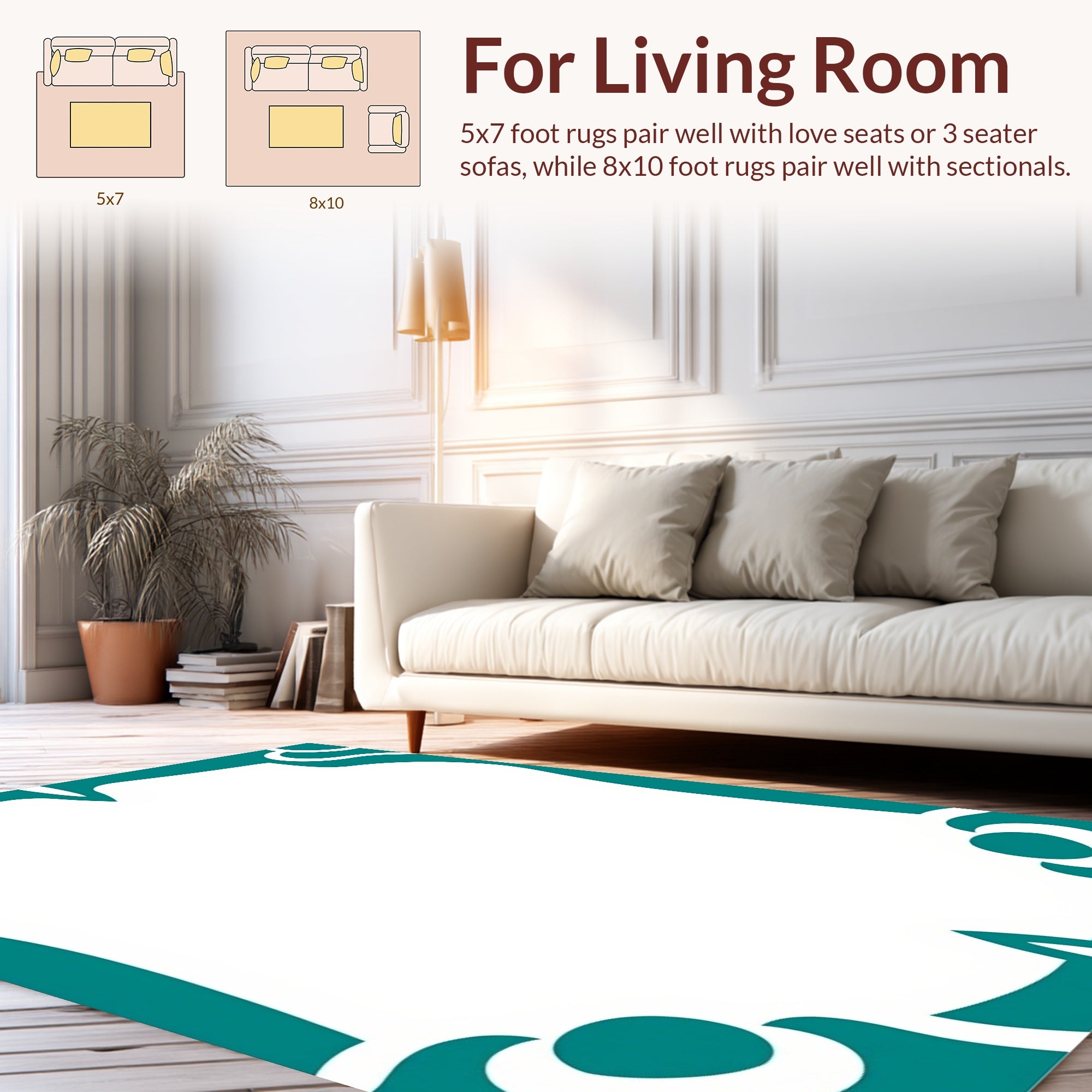 Teal Abstract Organic Border Design Rug