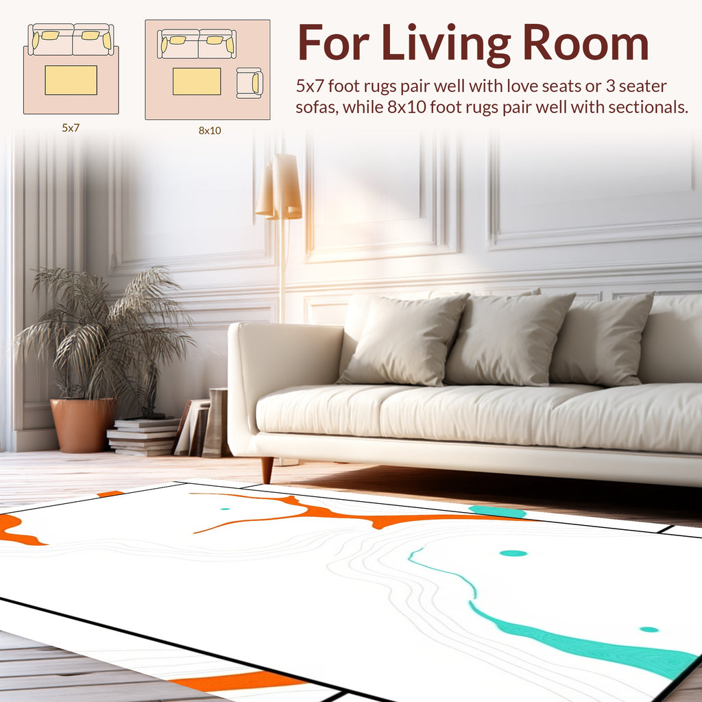 Abstract Orange Teal Flowing Lines Rug