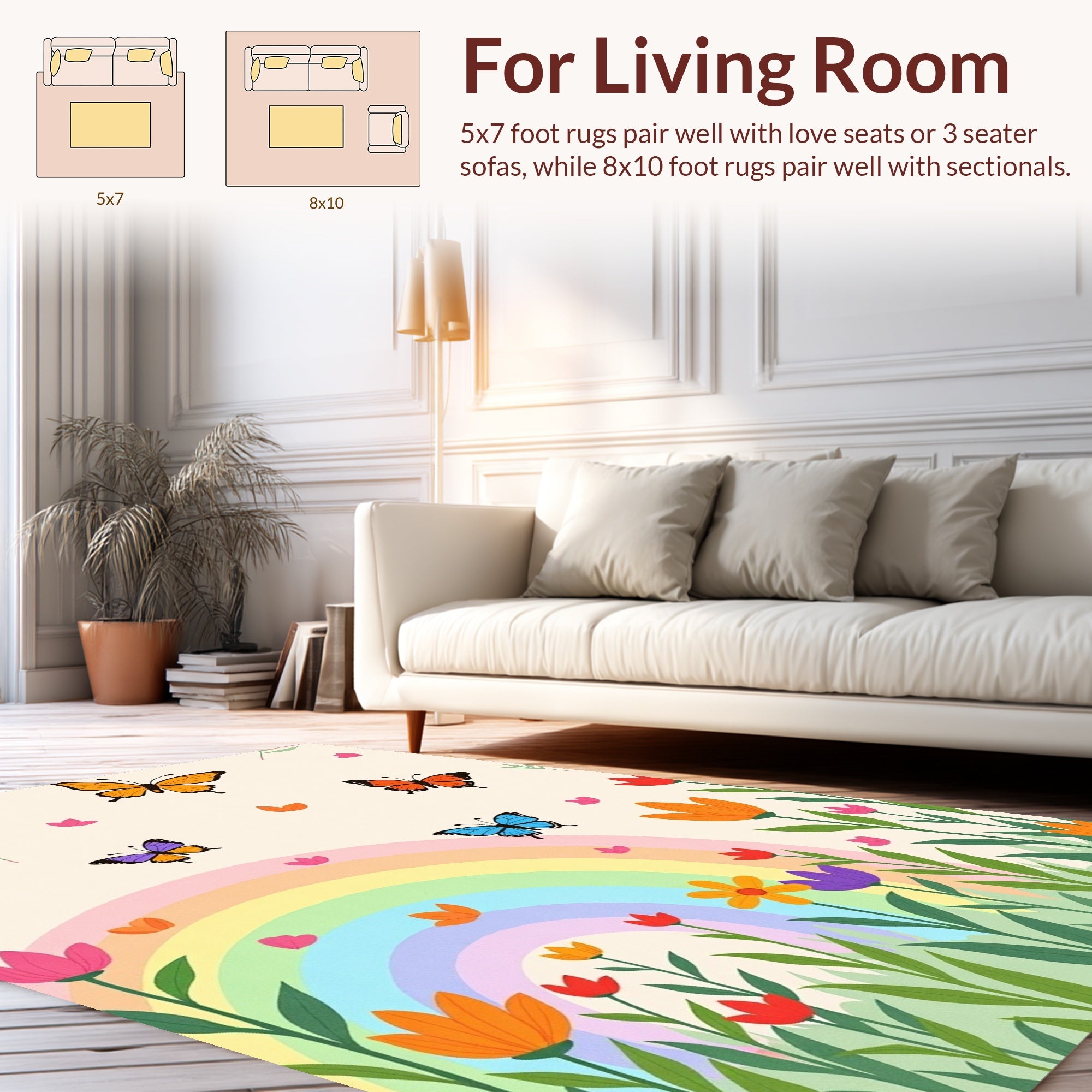 Rainbow Butterfly Floral Garden Rug