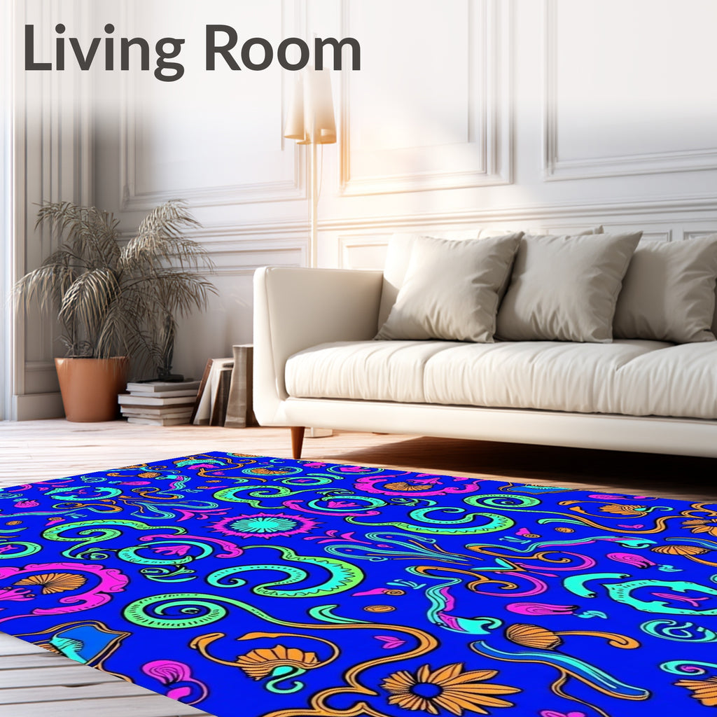 Vibrant Psychedelic Floral Swirl Pattern Rug