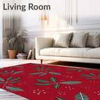 Red Leafy Branch Botanical Pattern Rug