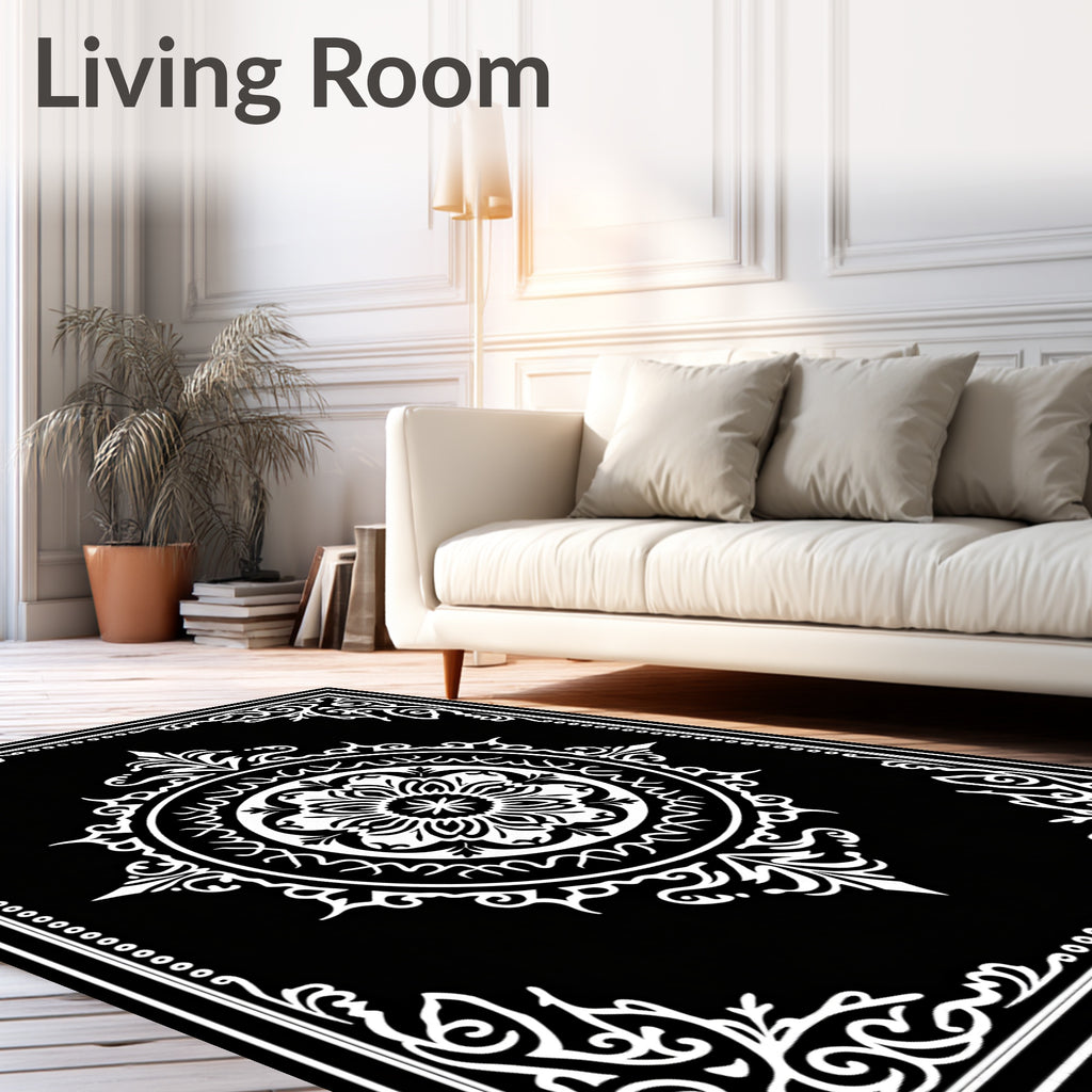 Monochromatic Ornamental Mandala Design Rug